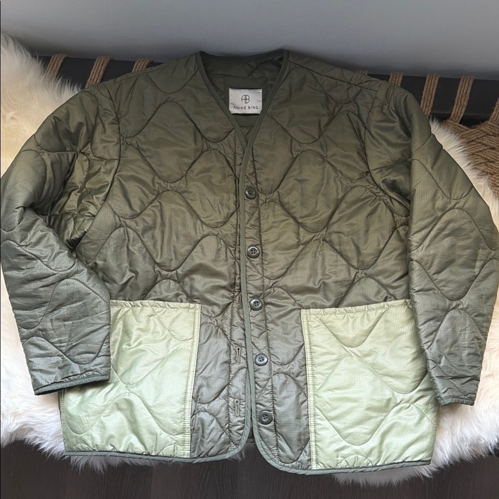 Anine Bing Two-Tone Olive Quilted Utility Jacket